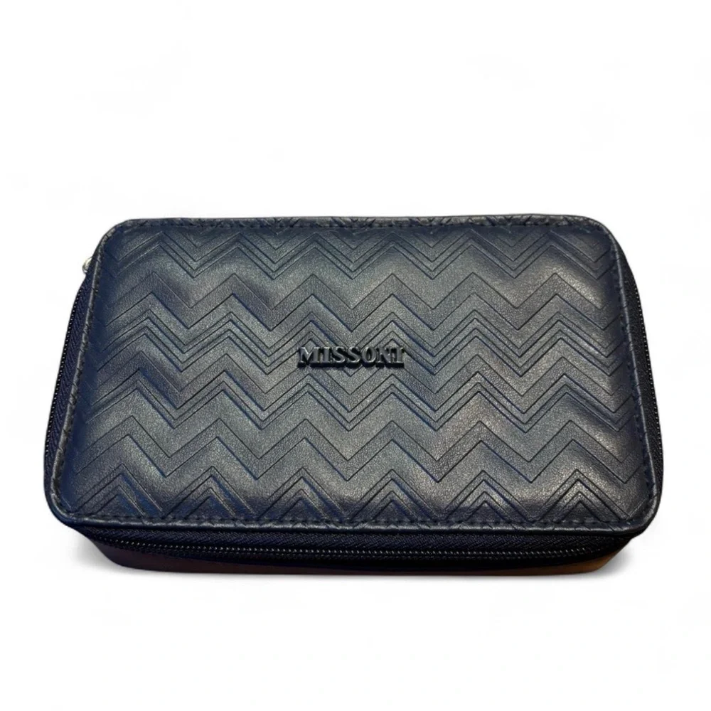 Missoni Delta Structured Cosmetic Case Zip Closure Navy Blue Chevron